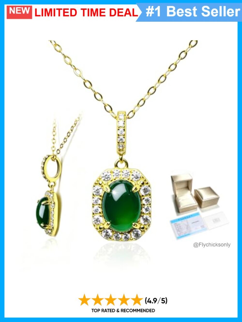 Natural Jade Pendant Necklace 18K Gold Plated S925 Silver CZ Halo Women
